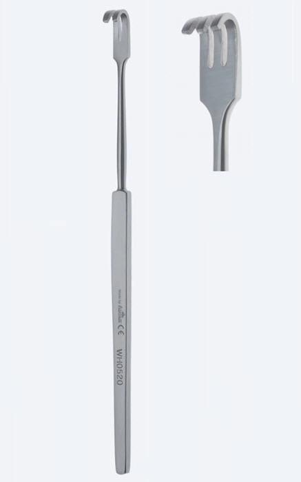 Ретрактори (ранорозширювачі) для ран та трахеї, "Bernay", фіг. 3, вузькі, 3 зубці, шир 4,5 x 7,0 мм, довж 165 мм. Бренд - Asanus Medizintechnik Gmb, Німеччина